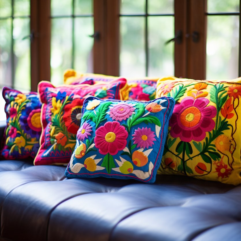 Authentic Mexican Embroidered Pillows For Seating - Mexicada