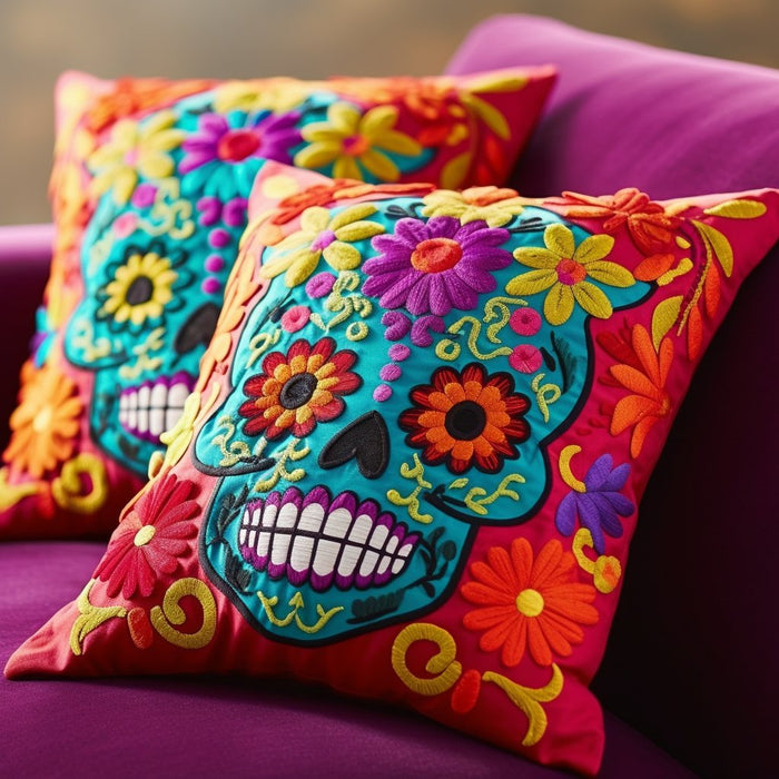 Cojines bordados del Día de los Muertos - Mexicada