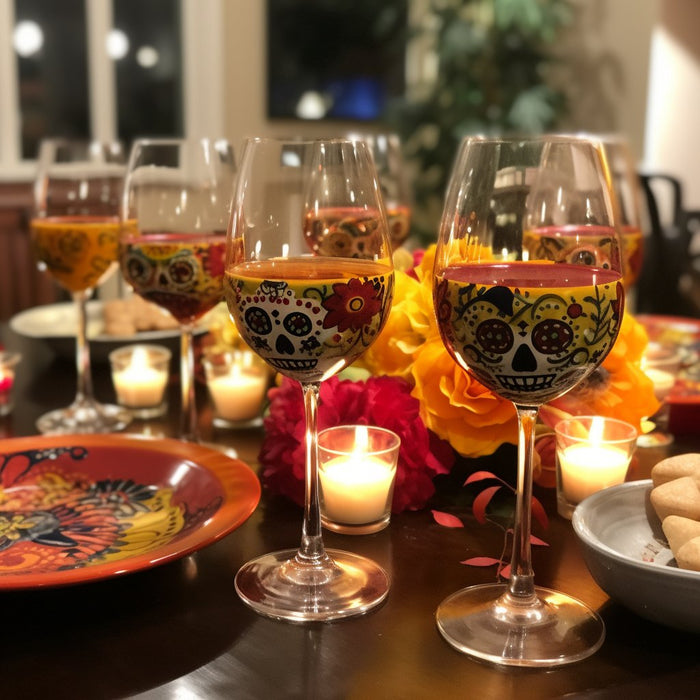 Day Of The Dead Themed Wine Glasses - Mexicada