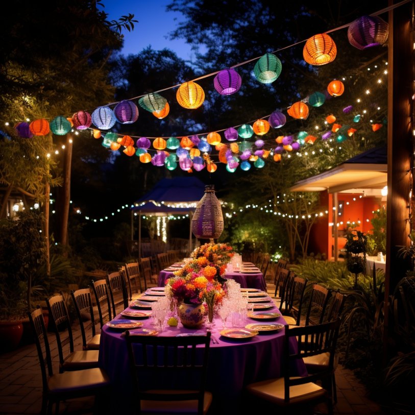 Linternas de papel para fiestas mexicanas al aire libre. - Mexicada