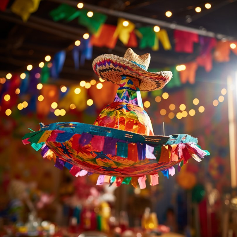 Piñata con forma de sombrero mexicano. - Mexicada