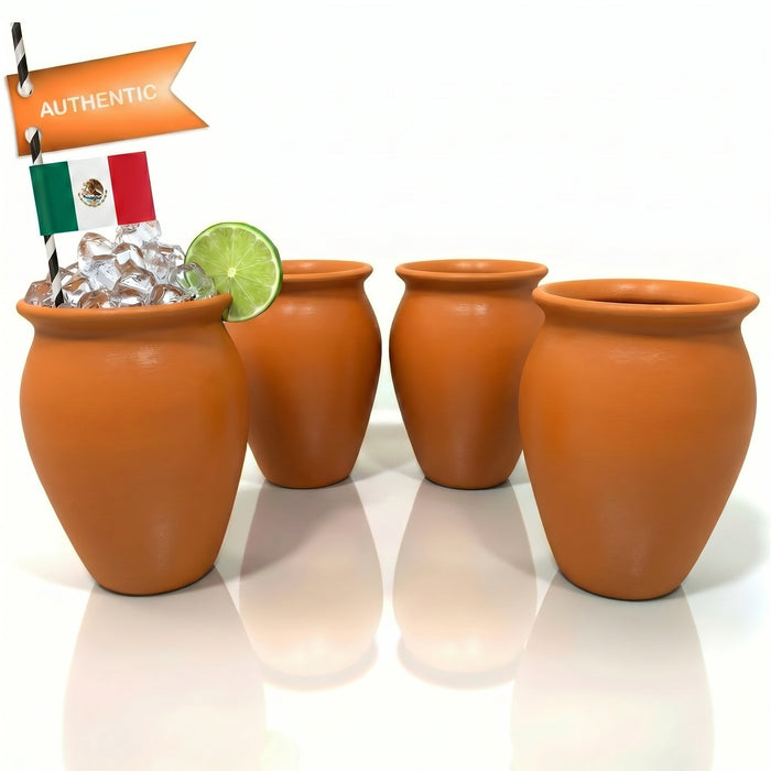 Tazas de barro natural artesanales mexicanas auténticas (Cantaritos Jarros) | Sin plomo, sin esmaltar, 16 oz