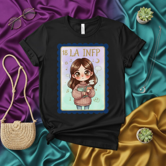 18 LA INFP Lotería Card T-Shirt, Cute Anime Girl Graphic Tee, Introverted Feeling Personality Type Gift, MBTI Inspired Shirt Mexicada
