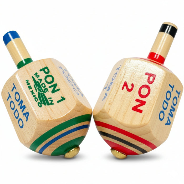 Authentic Mexican Wood Spinning Top Game (Pirinola Toma Todo) - Assorted Colors