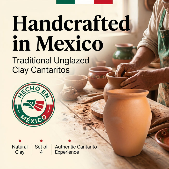 Tazas de barro natural artesanales mexicanas auténticas (Cantaritos Jarros) | Sin plomo, sin esmaltar, 16 oz