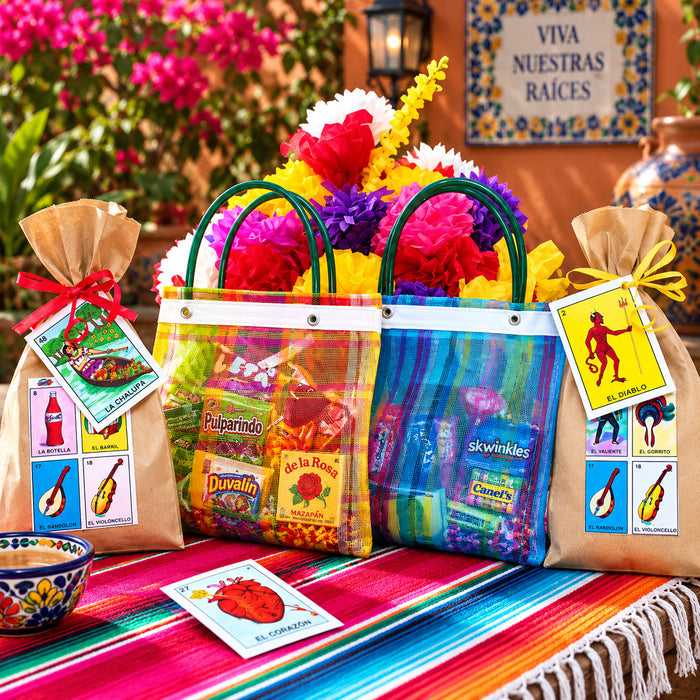Sacs à bonbons cadeaux authentiques type fourre-tout mexicain | Multicolores