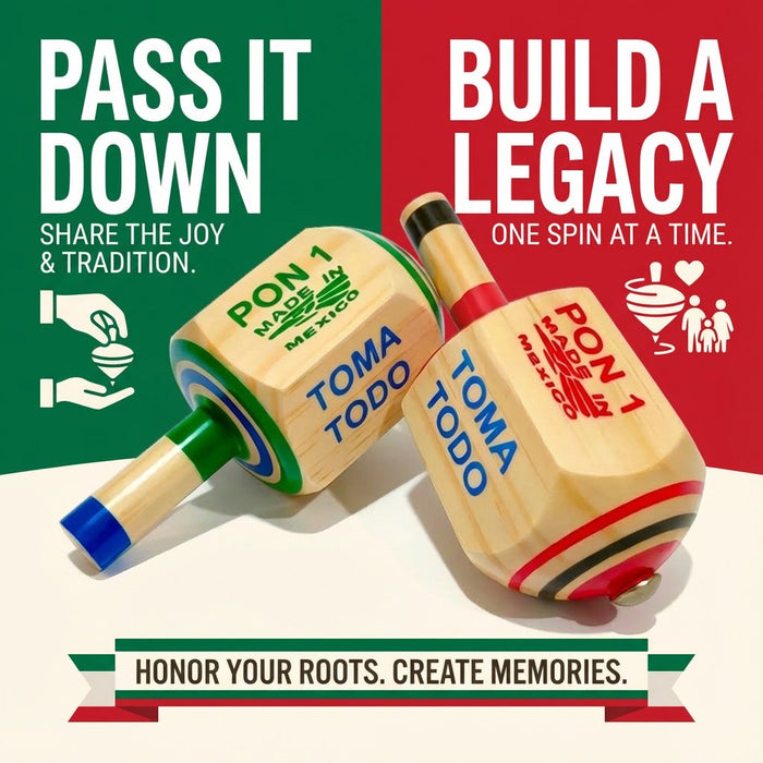 Authentic Mexican Wood Spinning Top Game (Pirinola Toma Todo) - Assorted Colors