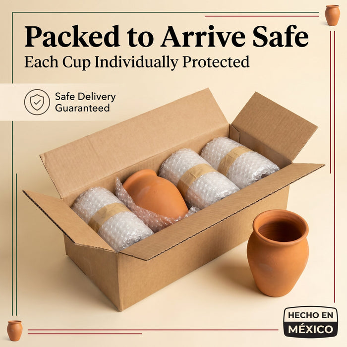 Tazas de barro natural artesanales mexicanas auténticas (Cantaritos Jarros) | Sin plomo, sin esmaltar, 16 oz