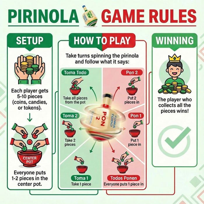 Authentic Mexican Wood Spinning Top Game (Pirinola Toma Todo) - Assorted Colors