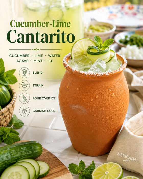 Authentic Mexican Handcrafted Natural Clay Cups (Cantaritos Jarros) | Lead-Free, Unglazed, 16 Oz