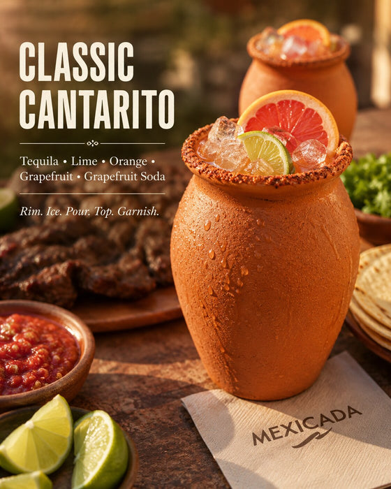 Authentic Mexican Handcrafted Natural Clay Cups (Cantaritos Jarros) | Lead-Free, Unglazed, 16 Oz