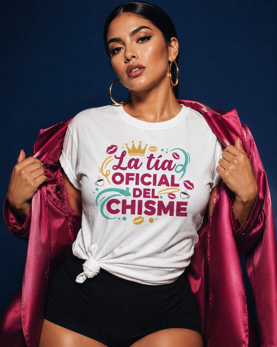 T-shirt La tía OFICIAL del CHISME | Tee-shirt Amusant pour Tante Bavarde | Cadeau pour Tantes Hispanophones | T-shirt de Commérage Unisexe pour Tante Espagnole
