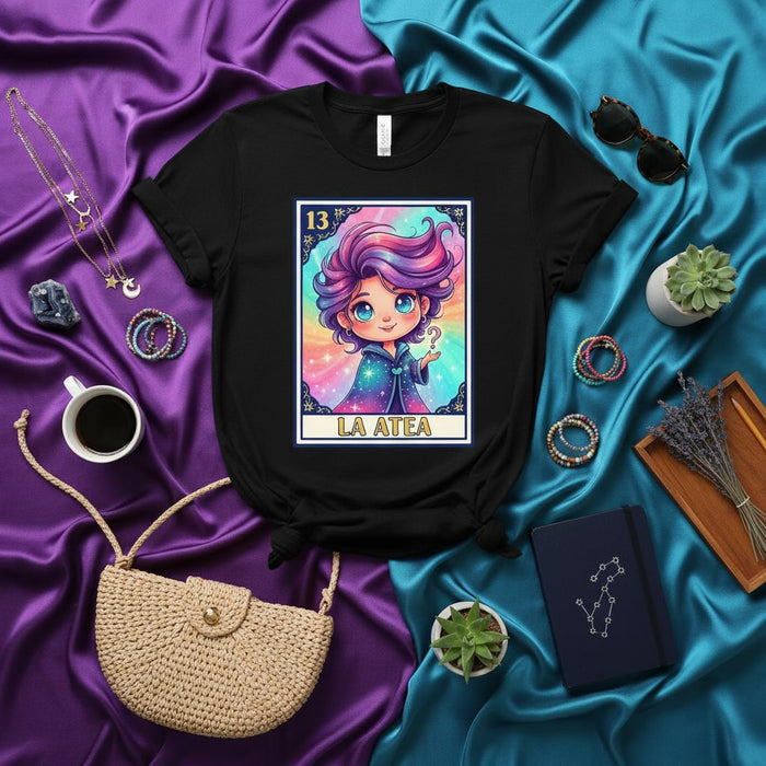 LA ATEA Loteria Card T-Shirt Cute Rainbow Pastel Art Atheist Design Unisex Tee Shirt Gift for Her or Him