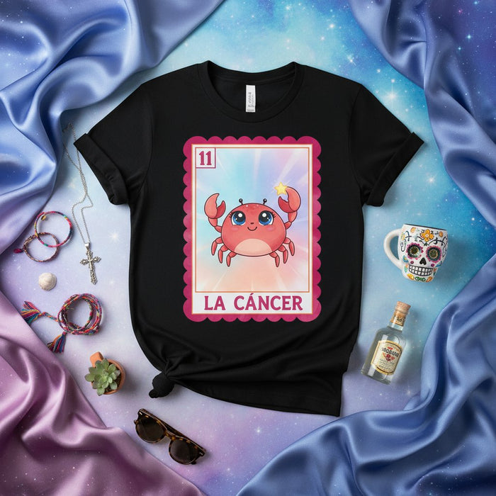 LA CÁNCER Loteria Card T-Shirt Cute Cartoon Crab Star Zodiac Sign Birthday Gift Celestial Kawaii Graphic Unisex Tee Top Apparel