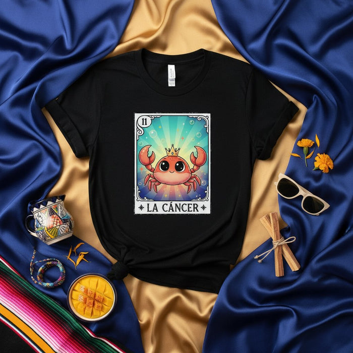 LA CÁNCER Cute Crab Zodiac Sign Lotería Card T-Shirt, Funny Mexican Bingo Game Tee, Birthday Gift for Cancer Horoscope Astrology Lovers