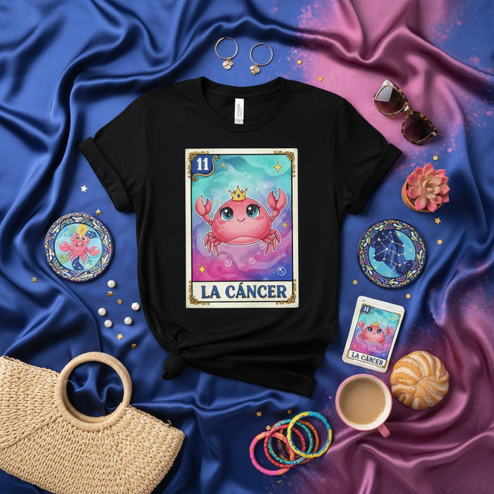 LA CÁNCER Cute Crab Zodiac Sign Lotería Card Tee, Number 11 Celestial Design Unisex Shirt, Astrology Horoscope Apparel Gift