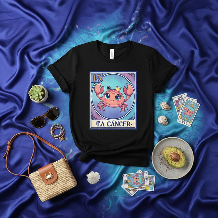 LA CÁNCER La Lotería Card T-Shirt, Cute Cancer Zodiac Sign Crab Tee, Loteria Inspired Mexican Bingo Game Tarot Shirt, Astrology Birthday Gift for Him Her, Number 15 Card Art Apparel