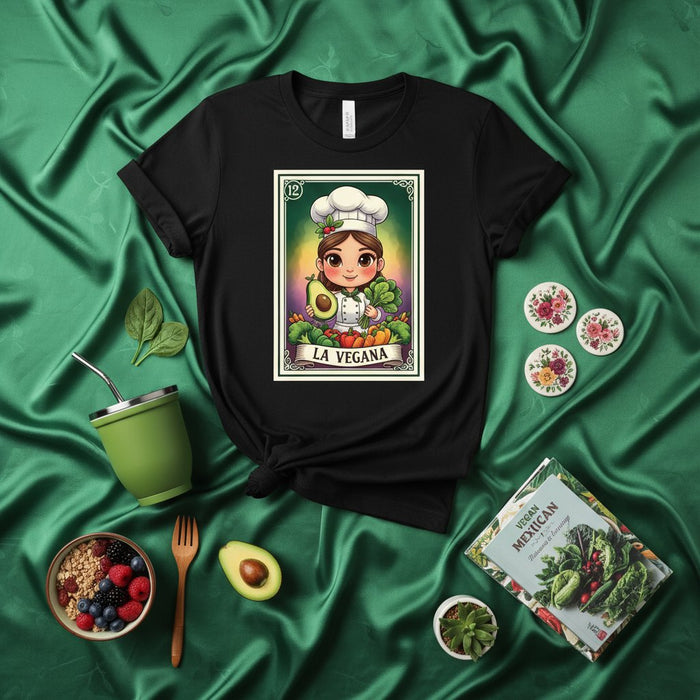 La T-Shirt Unisex La Vegana Cute Chef Avocado Loteria Card Per Amanti Del Cibo Vegano Messicano - Regalo Di Cucina A Base Vegetale