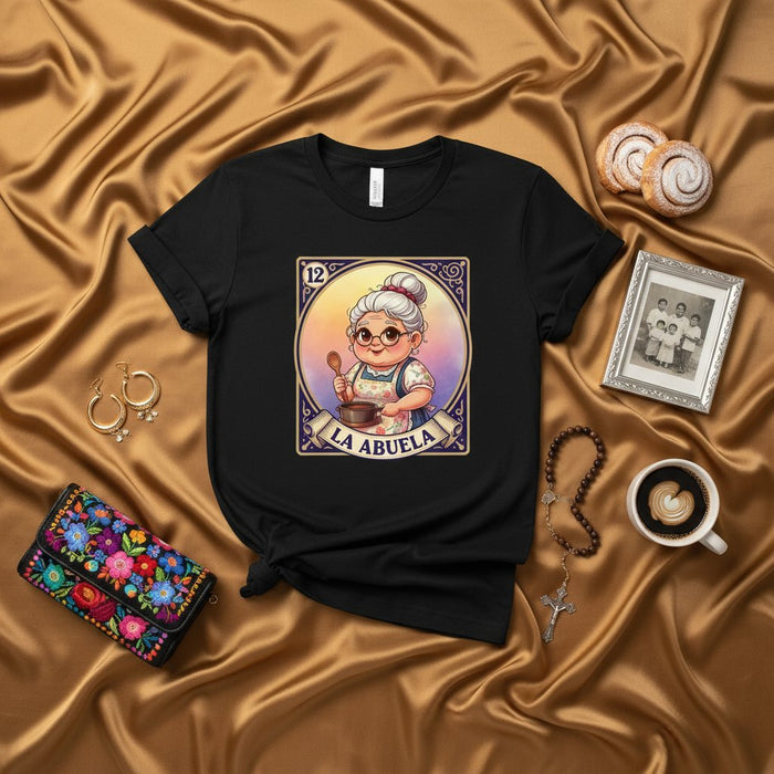 La Abuela Loteria Card T-Shirt, Grandmother Cooking Art, Funny Mexican Bingo Game Abuelita Tee, Cute Dia de los Muertos Gift, Unisex
