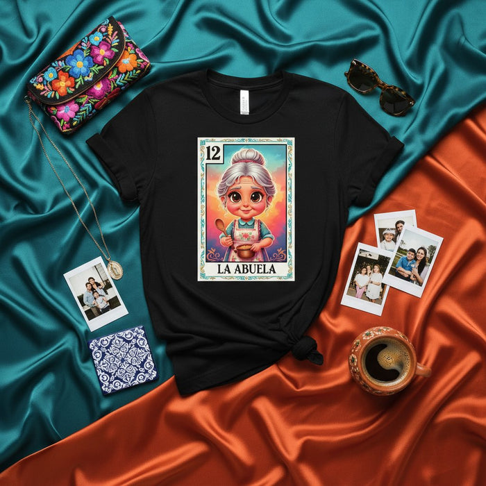 LA ABUELA Funny Cute Grandma Loteria Card T-Shirt Unisex Mexican Bingo Game Design Gift for Abuela, Grandmother, Mother's Day, or Birthday