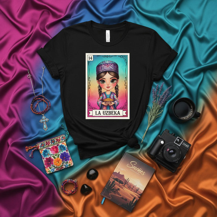 LA UZBEKA Maglietta Unisex Ragazza Uzbeka Lotteria Carta Grafica Costume Tradizionale Stampa Artistica Design Moda Culturale Regalo Numero 14