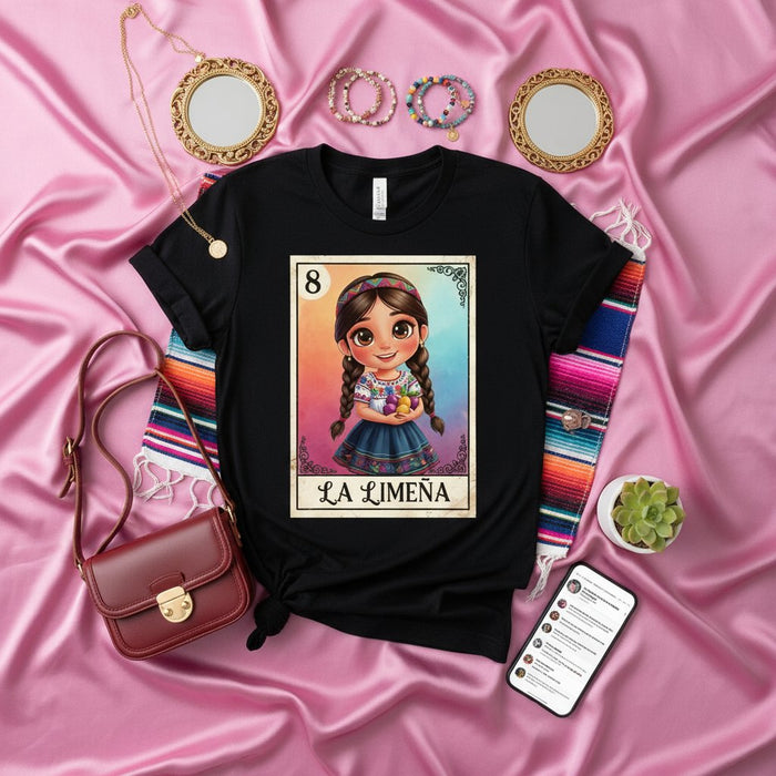LA LIMEÑA Mexican Loteria Card T-Shirt Cute Peruvian Girl Graphic Tee Unisex Culture Heritage Gift Top