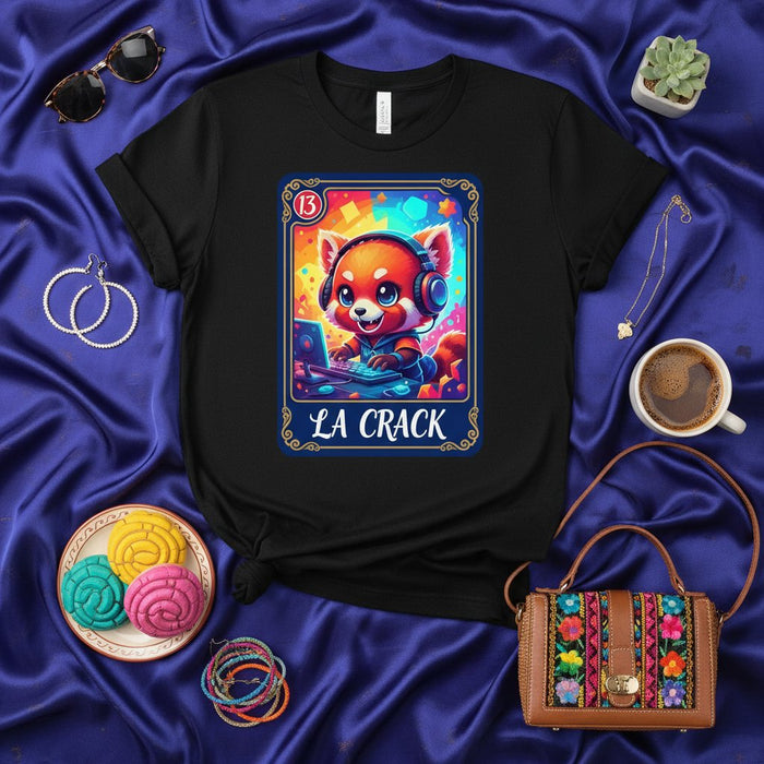 Maglietta La Crack Gamer Panda Rosso Lotería Carta Carino Cartone Animato Streaming E-Sports Unisex per Uomo e Donna Design Cultura Gaming