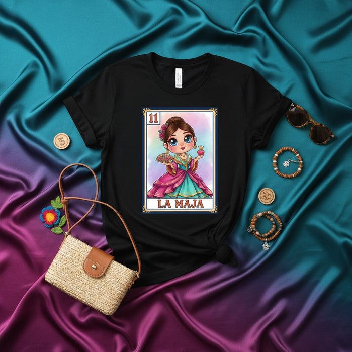 LA MAJA Cute La Lotería Card 11 Graphic T-Shirt, Mexican Bingo Game Inspired Kawaii Girl Tee, Traditional Culture Women's Fashion Unisex Shirt