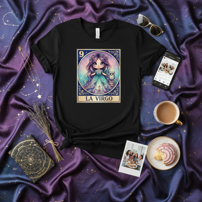 Maglietta della carta LA VIRGO Loteria, carina maglietta con segno zodiacale Vergine Astrologia, camicia grafica ispirata al Bingo messicano, regalo di compleanno costellazione celeste per donne e ragazze
