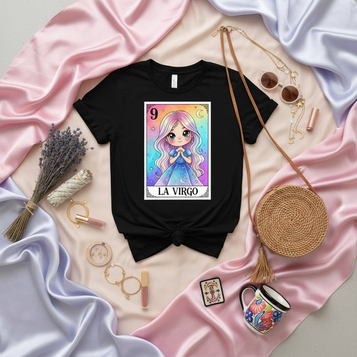 LA VIRGO Carina Kawaii Chibi Ragazza Segno Zodiacale Loteria Carta Maglietta Astrologia Regalo Compleanno T-shirt Unisex per Donna Uomo