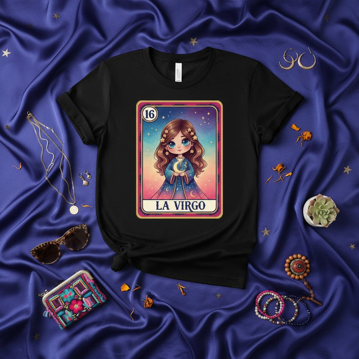 LA VIRGO Cute Chibi La Loteria Card 16 Zodiac Sign Astrology Graphic Unisex T-Shirt - Virgo Horoscope Birthday Gift Tee Shirt