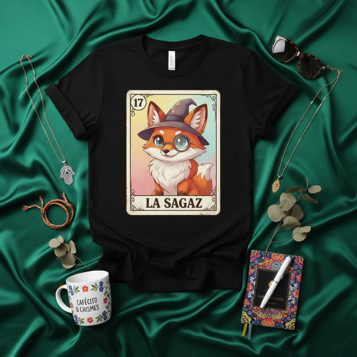 LA SAGAZ Fox Loteria Card Shirt, Cute Witchy Animal Unisex Tee, Number 17 El Zorro Card Mexican Bingo Game T-Shirt Gift