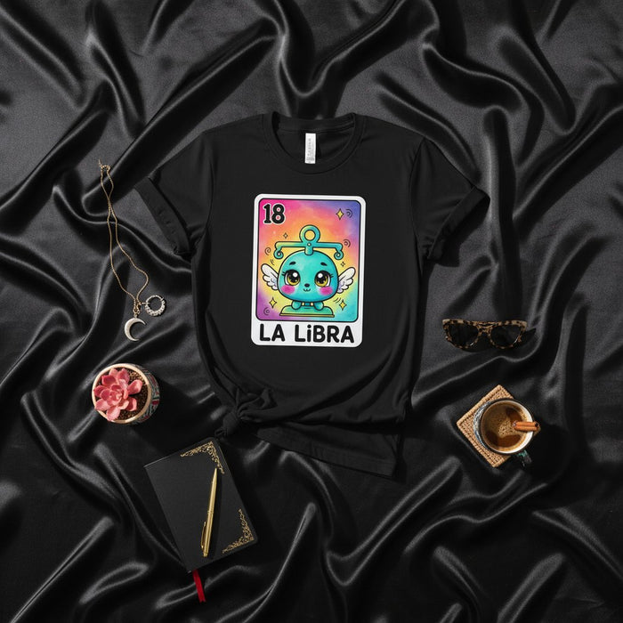LA LIBRA Kawaii Cute Libra Zodiac Sign Loteria Card Number 18 T-Shirt, Mexican Bingo Game Birthday Gift Tee, Astrology Horoscope Art Shirt for Men Women