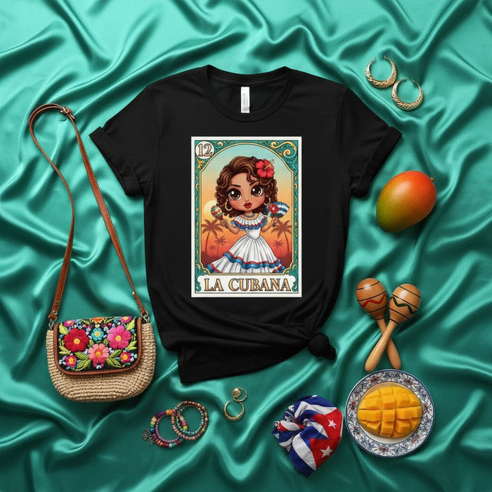 Camiseta Carta de Lotería La Cubana Chica Afrolatina Maraca Bandera Cubana Outfit Tropical Regalo Unisex
