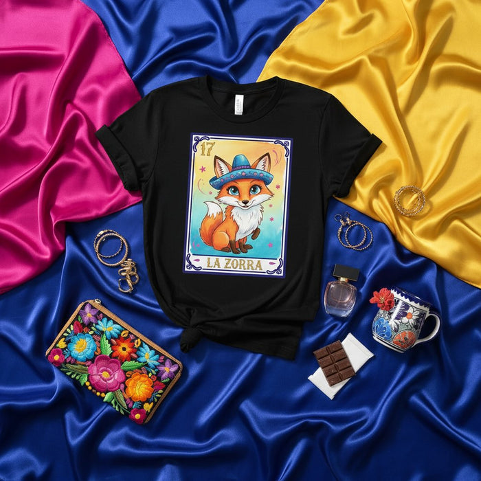 LA ZORRA Cute Fox Loteria Card Shirt, Mexican Bingo Game T-Shirt, Funny Hispanic Culture Graphic Tee for Men and Women, Unisex Costume Apparel Gift Idea