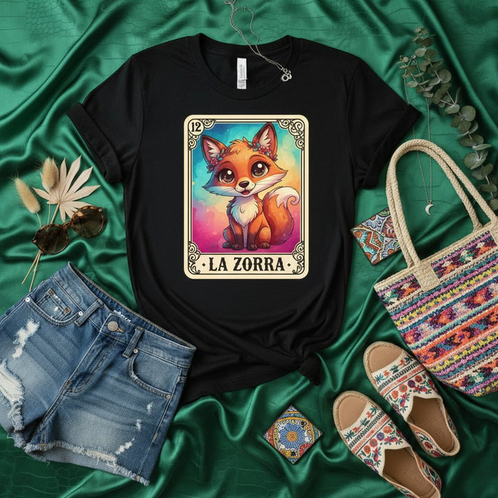 LA ZORRA Cute Kawaii Fox La Loteria Card 12 T-Shirt Mexican Bingo Game Graphic Tee for Women Men Unisex Gift