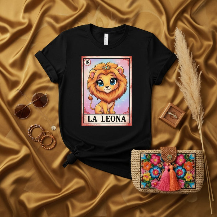 La Leona Lotería Carta Camiseta Linda Leona Corona Ropa Unisex Regalo Cumpleaños Arte Juego Bingo Mexicano Camisa para Signo Zodiacal Leo