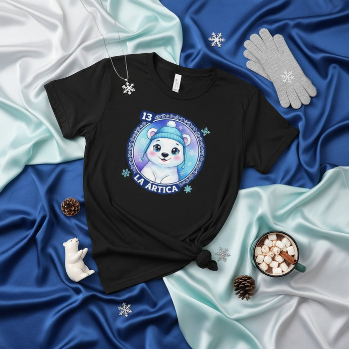 LA ARTICA Cute Polar Bear Winter Snowflake Loteria Card 13 Unisex T-Shirt - Cozy Christmas Holiday Gift Idea for Men and Women