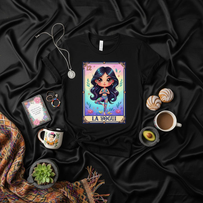 LA YOGUI La Loteria Card T-Shirt Cute Yoga Girl Design for Women, Latina Culture Mexican Bingo Game Tee, Rainbow Gradient Graphic Unisex Shirt Gift