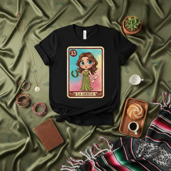 La Griega Lotería Tarjeta Camiseta, Diseño Personaje Mujer Griega, Número 13, Gráfico Dibujos Animados Bonito, Inspirado en Juego Bingo Mexicano, Regalo Ropa Unisex