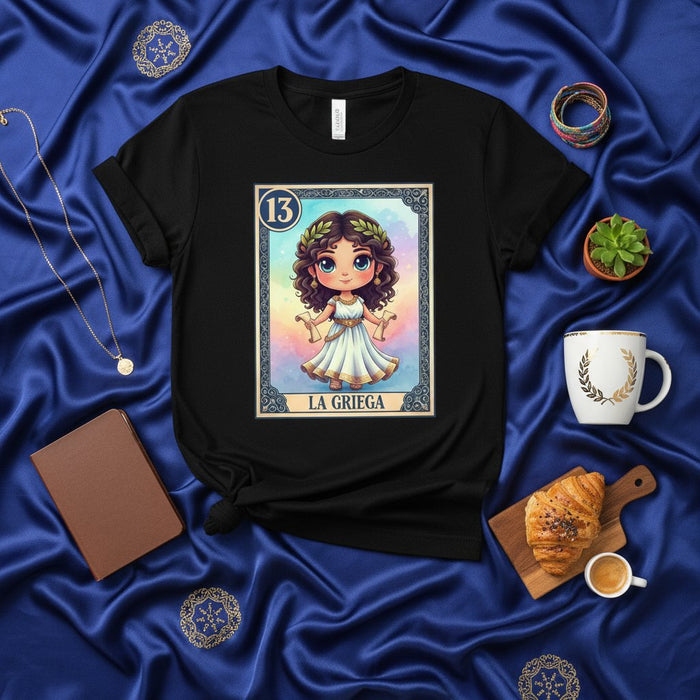 La Diosa Griega Linda Kawaii Camiseta Unisex de la Tarjeta La Lotería 13 - Regalo de Figura Mitológica para Ella, Él y Fans del Arte del Bingo Mexicano