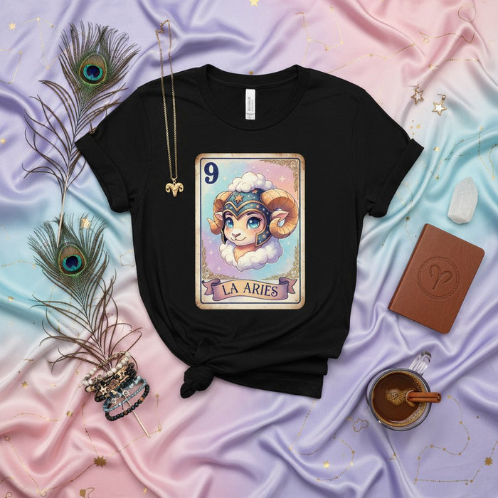 LA ARIES Loteria Card T-Shirt, Cute Astrology Zodiac Sign Ram Art Print Tee, Women's Men's Horoscope Birthday Gift Shirt