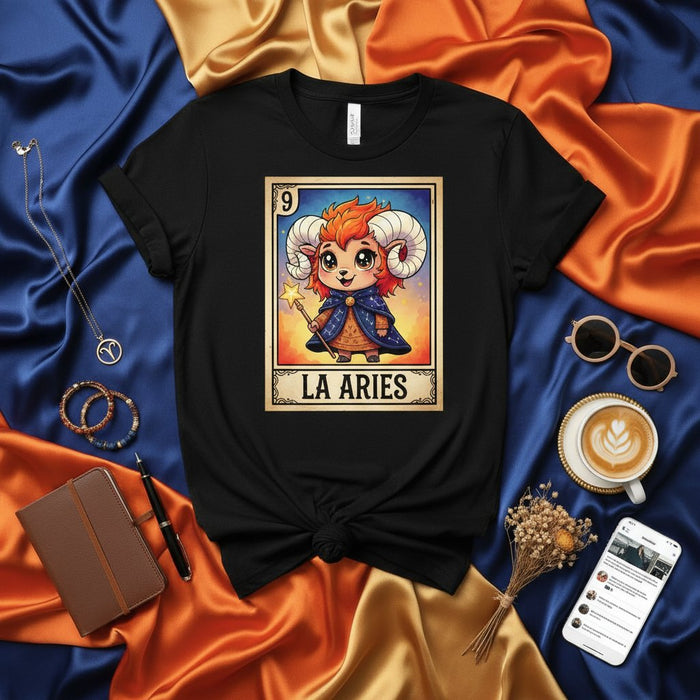 Tarjeta La Loteria Zodiaco Chibi Linda LA ARIES, Camiseta Gráfica para Mujeres Hombres, Regalo Cumpleaños Aries, Ropa Estilo Lotería Mexicana, Diseño Inspirado en Tarot Número 9