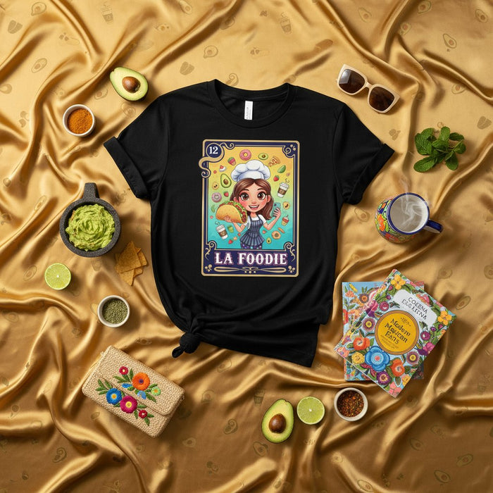 LA FOODIE Diseño de Tarjeta de Lotería Mexicana Camiseta, Gráfica Amante Culinario, Camisa Divertida Unisex Chef Foodie Idea de Regalo, Ropa de Arte Inspirado en Latina