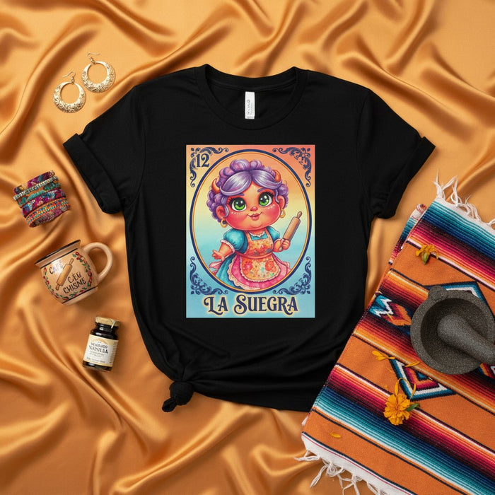Tarjeta de Lotería La Suegra Camiseta, Diseño de Abuela Lindo, Arte de Juego de Bingo Mexicano, Regalo Divertido para Suegra, Camiseta Cultura Hispana, Día de las Madres, Ropa Unisex para Mujer Hombre