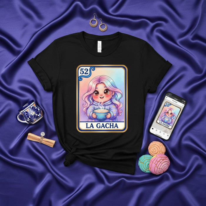 El Chocolate Caliente de la Chica Anime Pastel de LA GACHA Camiseta Gráfica Unisex Carta de Lotería 52 Merch de Jugadores Idea de Regalo Kawaii