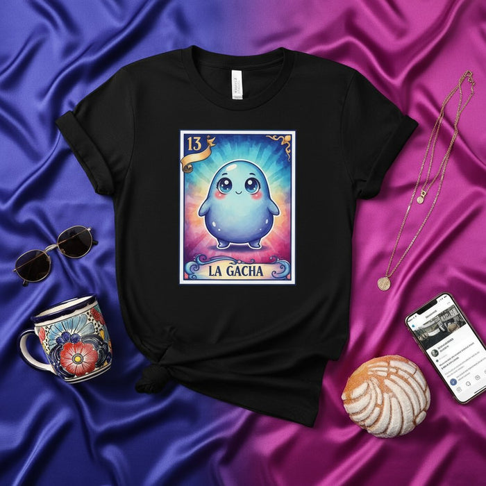 La Gacha Linda Azul Monstruo Lotería Carta 13 Camiseta Unisex - Kawaii Mexicano Bingo Juego Arte Camisa Regalo para Fans de Gaming y Amantes del Anime