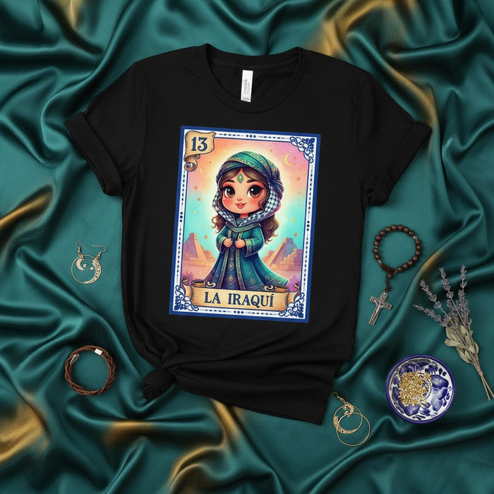 La Tarjeta de Lotería de Mujer Iraquí LA IRAQUÍ Camiseta con Lindo Diseño de Dibujos Animados Cultura de Oriente Medio Regalo Unisex Número 13