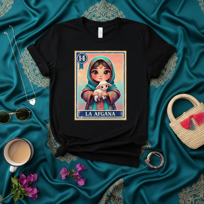 La afgana linda tarjeta de lotería 14 camiseta unisex - Regalo gráfico de cordero Kawaii