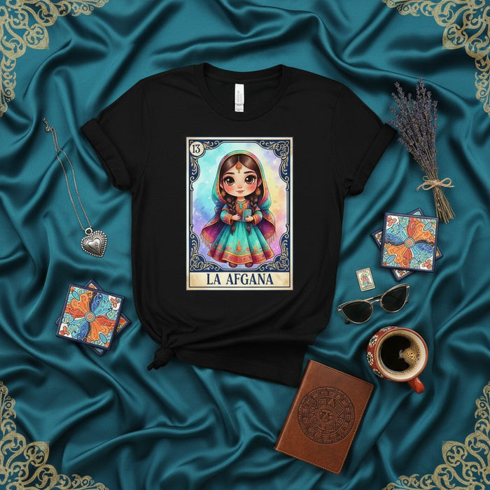 La Afgana Camiseta Carta Lotería Chica Afgana Diseño Lindo Kawaii Estilo Bingo Mexicano Regalo Unisex